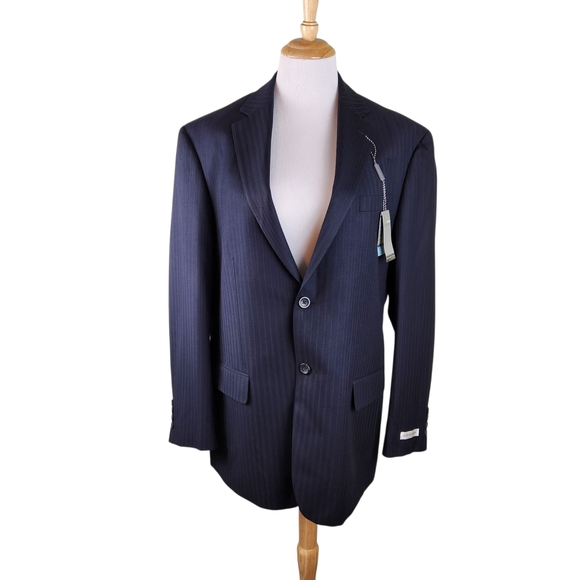 NWT Geoffrey Beene Navy Blue Striped Blazer, Sz 42 R - Picture 1 of 15
